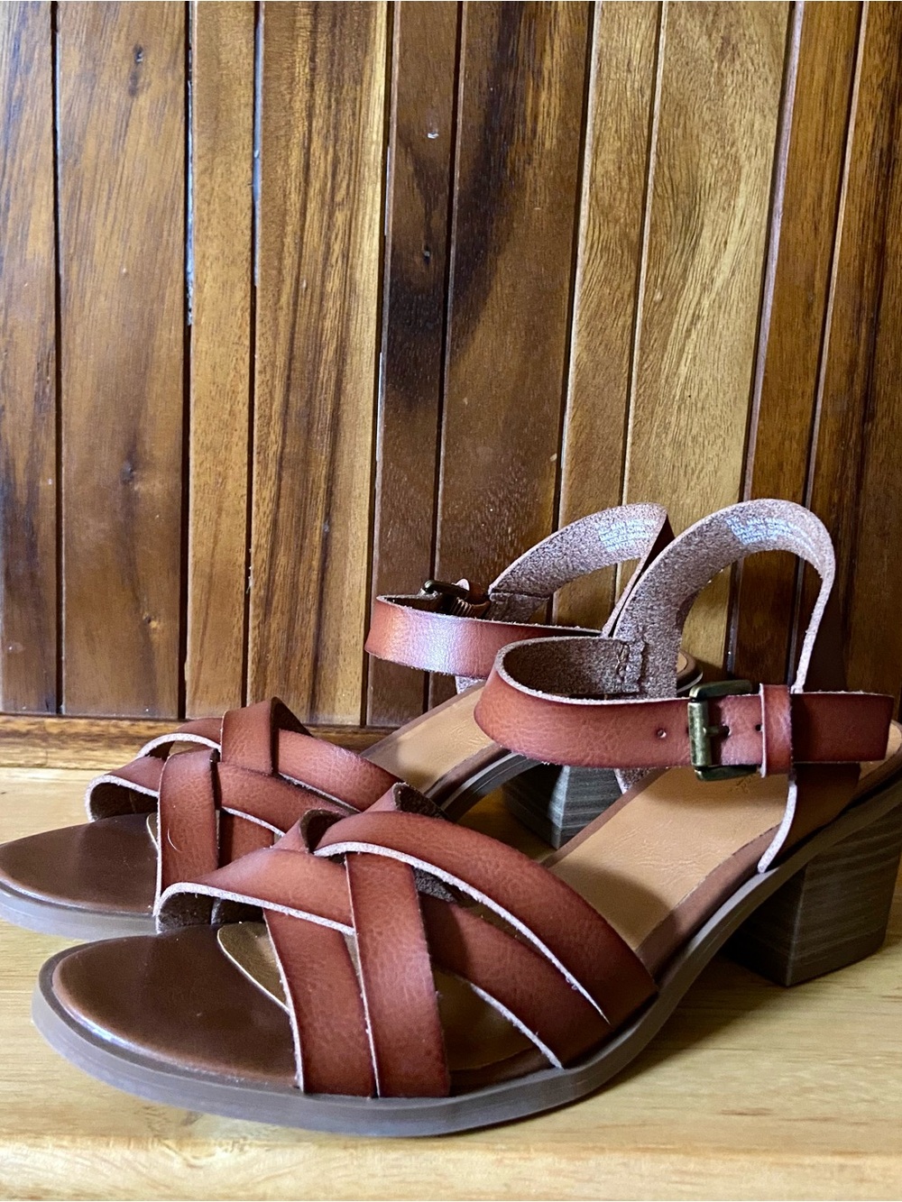 Target | Universal Thread Brown Leather-Look Crisscross Ankle Strap Sandals